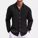 Men's Clothing Men's Solid Color Loose And Comfortable Vertical Striped Long Sleeved Shirt_viptrois.com