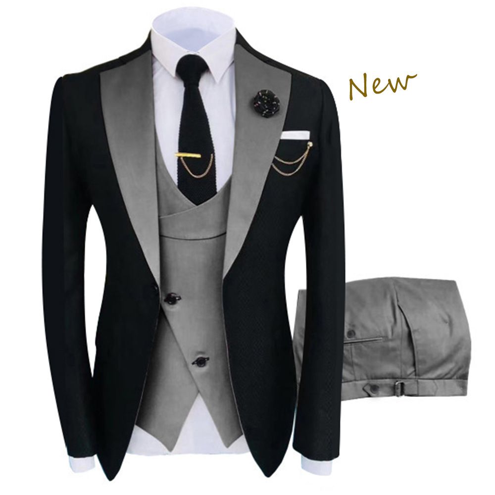 Men's Clothing Men's Large Size Three Piece Suit Dress One Button Double Fork Suit Collar_viptrois.com