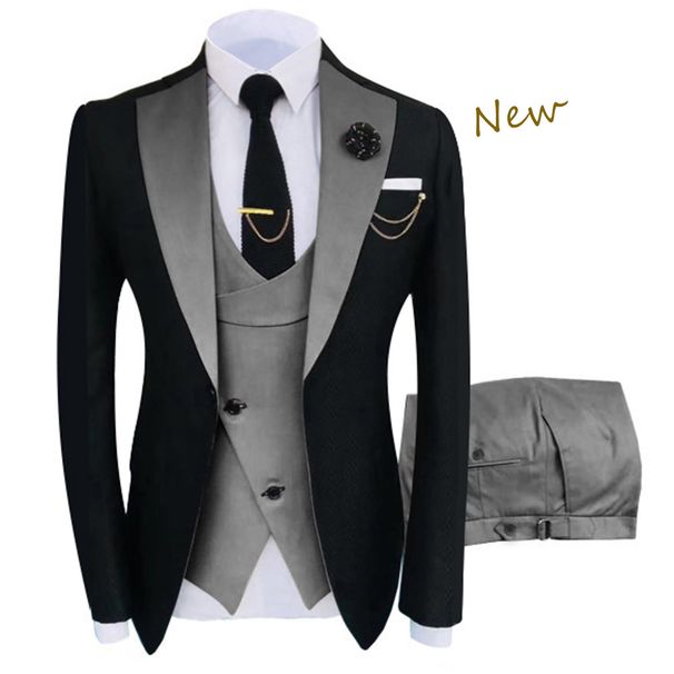Men's Clothing Men's Large Size Three Piece Suit Dress One Button Double Fork Suit Collar_viptrois.com