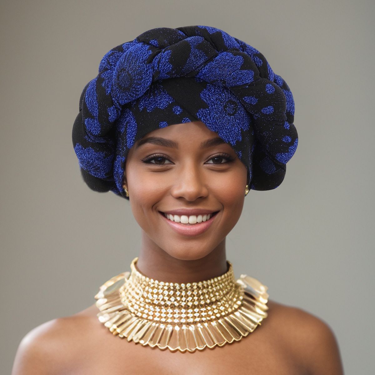New Gold Thread Printed Elastic Flower Braid Exaggerated Ethnic Wide Brim Headdress Hat_viptrois.com