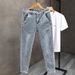 Spring And Summer Men's Stretch Slim Fit Skinny Jeans, Cropped Trendy Korean Style 2025 New Versatile Casual Pants_viptrois.com