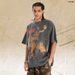 American Street Style Horse Riding Print Washed Vintage Short-sleeve T-shirt For Men And Women_viptrois.com