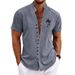 Men's Clothing Summer New Retro Cotton And Linen Button Down Collar Short Sleeved Shirt_viptrois.com