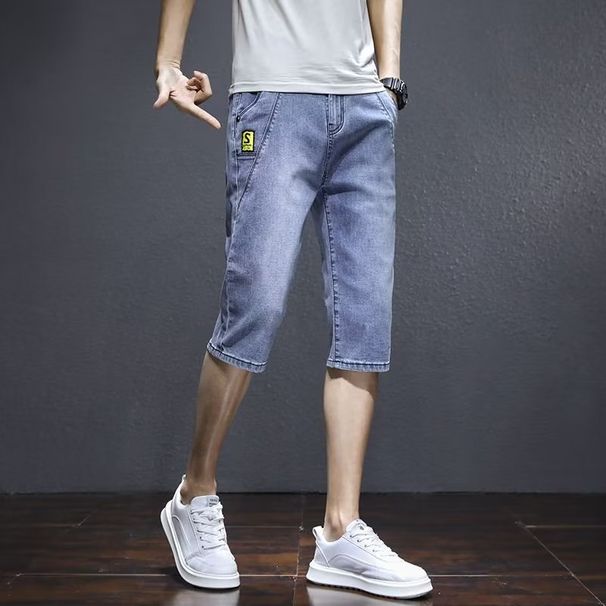 Men's Denim Shorts Summer Thin Seven-Quarter Korean Style Trendy Loose Straight Mid-Length Pants_viptrois.com
