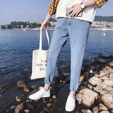 Vintage-Inspired High-Waisted Straight Leg Jeans Relaxed Fit Smoky Grey Washed Denim Elastic Waistband Floor-Length Hem for Men And Women_viptrois.com