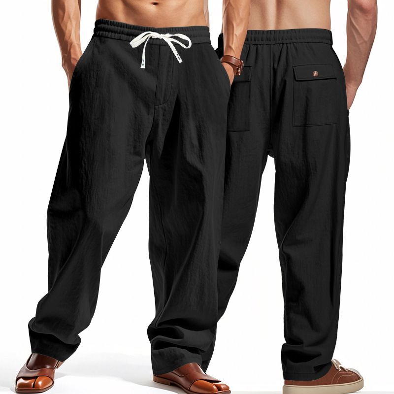 Men's Clothing American New Linen Men's Casual Pants Summer Thin Style Simple High Street Wide Leg Overalls Men's Style_viptrois.com
