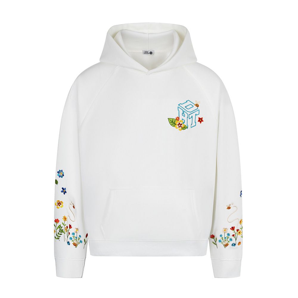 High Street Design Small Floral Embroidery Hooded Loose Casual Autumn Winter Men's Vibe Trend Pullover Sweatshirt_viptrois.com