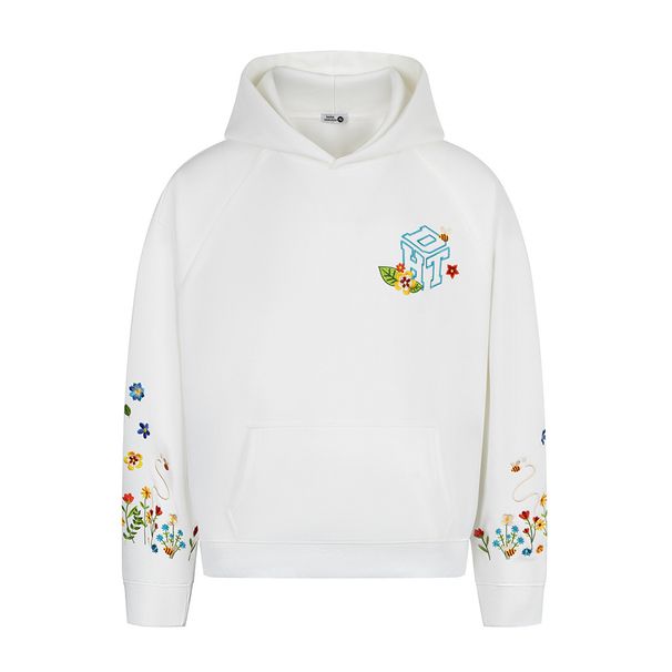High Street Design Small Floral Embroidery Hooded Loose Casual Autumn Winter Men's Vibe Trend Pullover Sweatshirt_viptrois.com