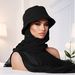 Elegant Monochrome Chiffon Scarf & Hat Set – Summer Sunshade Headwear (Solid Color Fisherman Hat & Hijab Combination, Lightweight & Stylish_viptrois.com