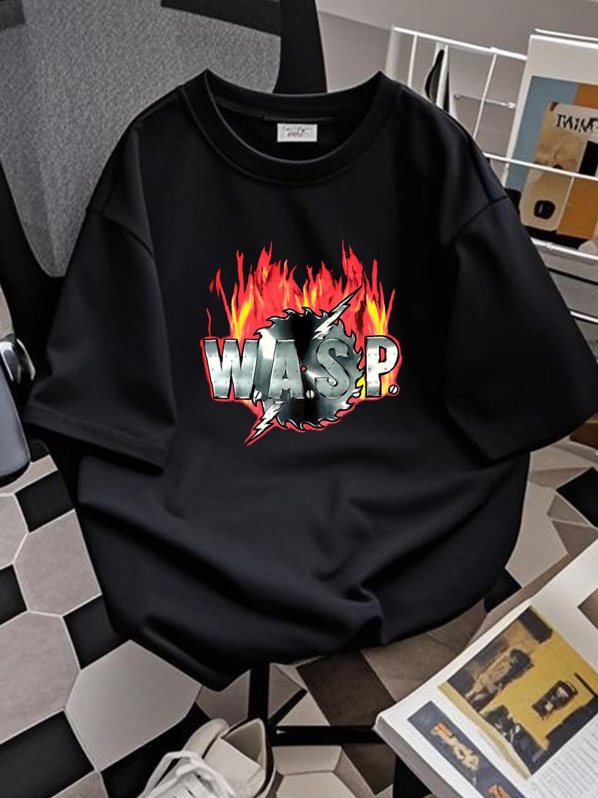w A S P Sawblade Logo T Shirt Casual Fashion Stretched Streetwear Unisex Designer Clothes Versatile Stylish Summer Soft Breathable_viptrois.com