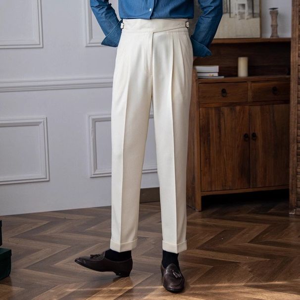 Men's Clothing Men's Napoli Mid-Rise Straight Fit Casual Trousers – British Retro Style Versatile Chinos (Khaki, Black, Beige, Coffee Brown)_viptrois.com