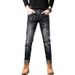 Slim Fit Distressed Patch Jeans For Men, Youth Style, Unique Vintage Straight Leg Pants_viptrois.com