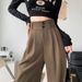 Elegant Wide Leg Suit Pants For Women - High Waisted Straight Trousers With Double Button Design, Perfect For Pear Shaped Figures_viptrois.com