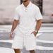 Men's Clothing Solid Jacquard Short Sleeve Shirt & Shorts Set - Breathable Casual Outfit For Business & Leisure (Blue/Khaki/Grey/Black/White, S-XXXL)_viptrois.com