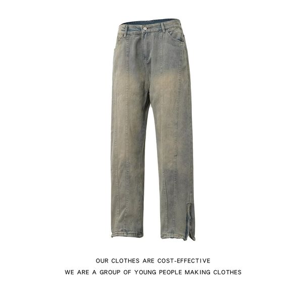 Blue Jeans, Spring/autumn, Zip Up, Slit Jeans, Straight Leg, Minimalist, Heavy Duty, High Street American Style._viptrois.com