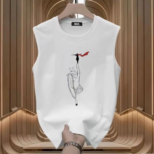 2025 Summer New Ins American Pure Cotton Loose Round Neck Sleeveless T-shirt Top Design Sense Sports Outer Vest_viptrois.com