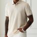 Men's Jacquard Short Sleeve Polo Shirt With Two-Button Collar - Business Casual Slim Fit Cotton Blend Top For Office & Leisure_viptrois.com
