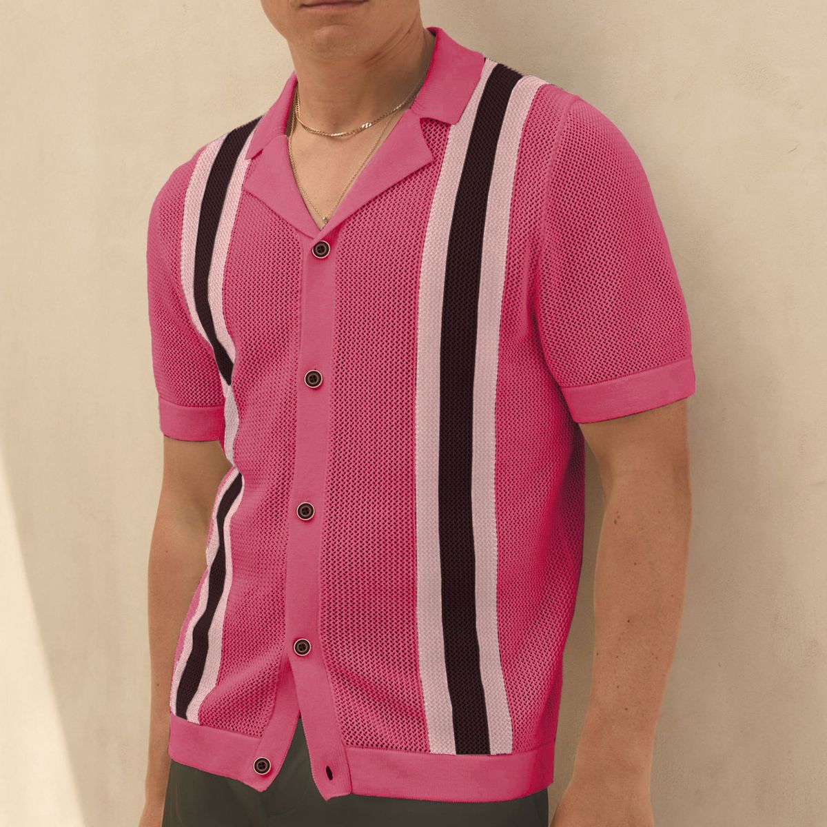 Men's Clothing Men's Sweater Fashion Cuban Collar Short Sleeved Knitted Cardigan Polo Shirt SY0060_viptrois.com