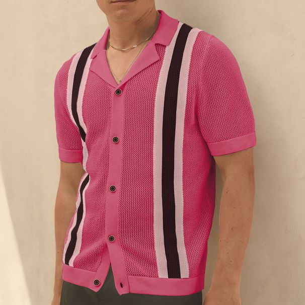 Men's Clothing Men's Sweater Fashion Cuban Collar Short Sleeved Knitted Cardigan Polo Shirt SY0060_viptrois.com