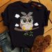 maycar Owl European Size T-Shirt Black Casual T Pattern Cotton Women's Short Sleeve Shirt Kawaii Cartoon_viptrois.com