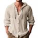 Cross-border 2025 New Spring/Summer Hooded T-shirt, Solid Color Cotton-Linen Men's Casual Long-Sleeve Top_viptrois.com