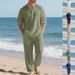 women's linen relaxed fit set – oversized lapel shirt & wideleg pants | koreaninspired loose style | breathable summer outfit in sage green_viptrois.com