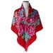 Russian Style Square Scarf - Ethnic Printed Silk Shawl (Gold Trim, Sun Protection, Travel & Head Wrap)_viptrois.com