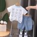 Children's Denim Short Sleeved Loose Korean Version Children's Clothing Set 2025 Summer Thin Casual Baby Boys' Five_viptrois.com