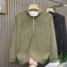 Men's Textured Stand Collar Half-Zip Sweatshirt - Casual Loose Fit Long Sleeve Pullover In Green & Black (M-3xl)_viptrois.com