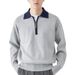Pure 2023 Autumn Winter New Color-Block Polo Style Turn-Down Collar Zipper Knit Sweater Men's Casual Outerwear Sweatshirt_viptrois.com