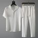 Men's Clothing Light Luxury Pleated Casual Sports Suit Men's Light Breathable Fashion Lapel Short Sleeved Trousers Two Piece Suit_viptrois.com