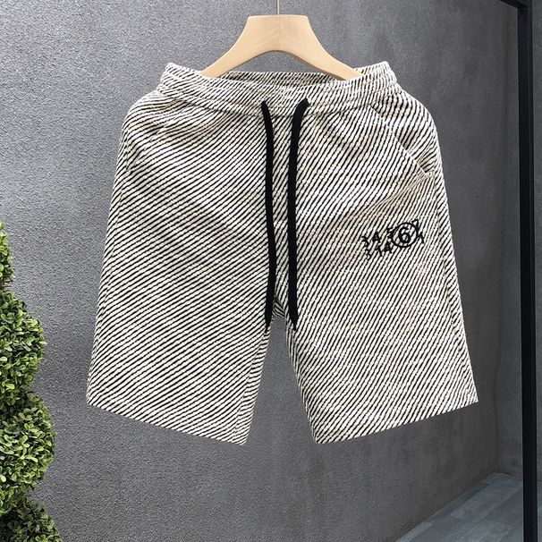 Men's Clothing High End Twill Embroidered Shorts Summer Loose Straight Large Pants Casual Outer Wear Five Point Sports Pants_viptrois.com