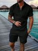 Men's Summer Casual Beach Set With 3D Digital Print & Button Detail – Short Sleeve Knit Top & Shorts – Lightweight Polyester Blend (S-XXXL, )_viptrois.com