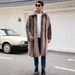 Long Faux Fur Coat For Men – Winter Oversized Collar Coat With Contrast Trim (S-XXXL, Brown, Plush Lining, Single-Breasted)_viptrois.com