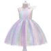 Children's Dress Gradient Mesh Puffy Princess Dress Star Sequins Oblique Shoulder Girls Festival Costume_viptrois.com