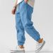 Men's Cotton-Linen Casual High-Quality Elastic Waist Straight-Leg Solid Color Comfortable Breathable Jogger Pants_viptrois.com