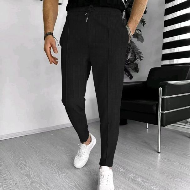 2024 New Four Seasons Mens Pants Casual Fashion Waffle Drawstring Elastic Waist Casual Comfort Outdoor Luxury Pants_viptrois.com