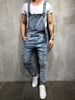 Man's clothing Stylish men's halter denim rompers rip jeans and pants pop pop overalls_viptrois.com