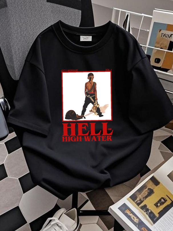 ZillaKami SosMula - CITY MORGUE HELL OR HIGH WATER Black All Size Shirt S-4Xl Top For Everyday Wear Casual Comfortable Streetwear Summer Homme_viptrois.com