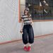 Men’s Clothing Large SizeRetro High Street Scimitar Seven Point Jeans New High Waist Embroidery Print Straight Casual Wide Leg Pants_viptrois.com