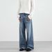 Men's Clothing & Archer0603 & American High Street Retro Whiskered Washed Vintage Blue A Line Loose Straight Leg Jeans For Men And Women_viptrois.com