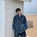 Men's Clothing Retro Shoulder Pad Denim Shirt Model Wear Tie Dyed Distressed Jacket Hairstylist Trendy Shirt_viptrois.com