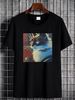Cat T Shirt Abstract Funny Cute Art Tee Futuristic Sleek Cyber Techno Feline Slightly Homme Designer Clothes Comfortable Unisex Versatile Graphic_viptrois.com