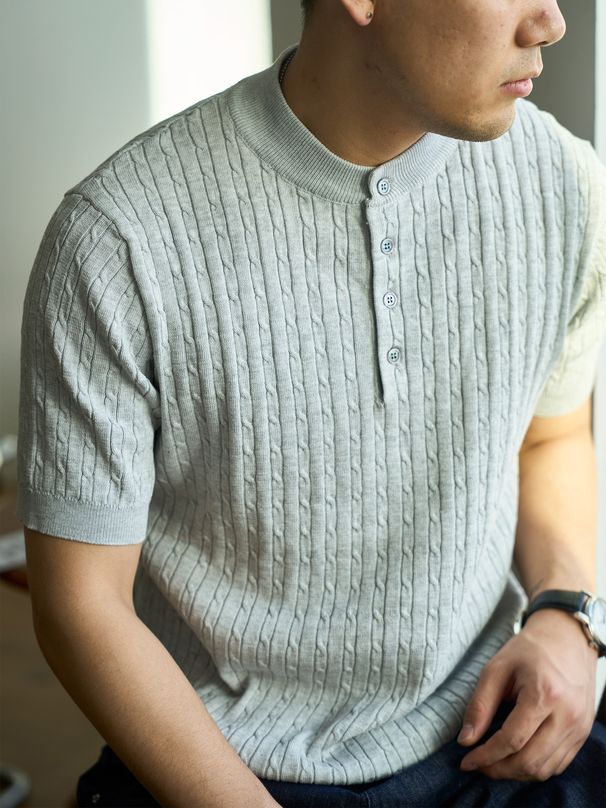 Men's Clothing Casual Henley Collar Knitted Short Sleeved T Shirt Men's Summer New Retro Versatile Casual Tops_viptrois.com