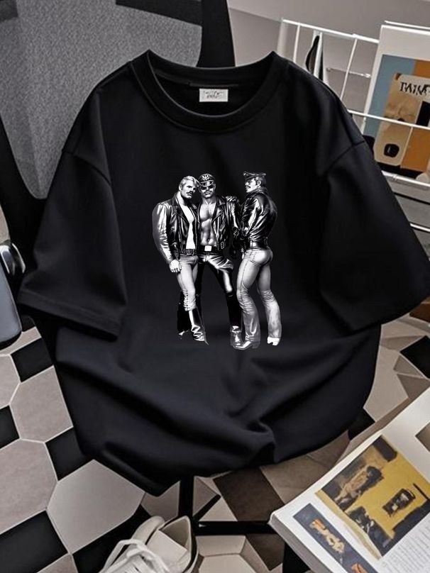 GAY COP HUNK TOY BOY TOM OF FINLAND T SHIRT LEATHER JACKET STUD 5398 Summer Casual Soft Comfortable Streetwear Designer Clothes Stretched_viptrois.com