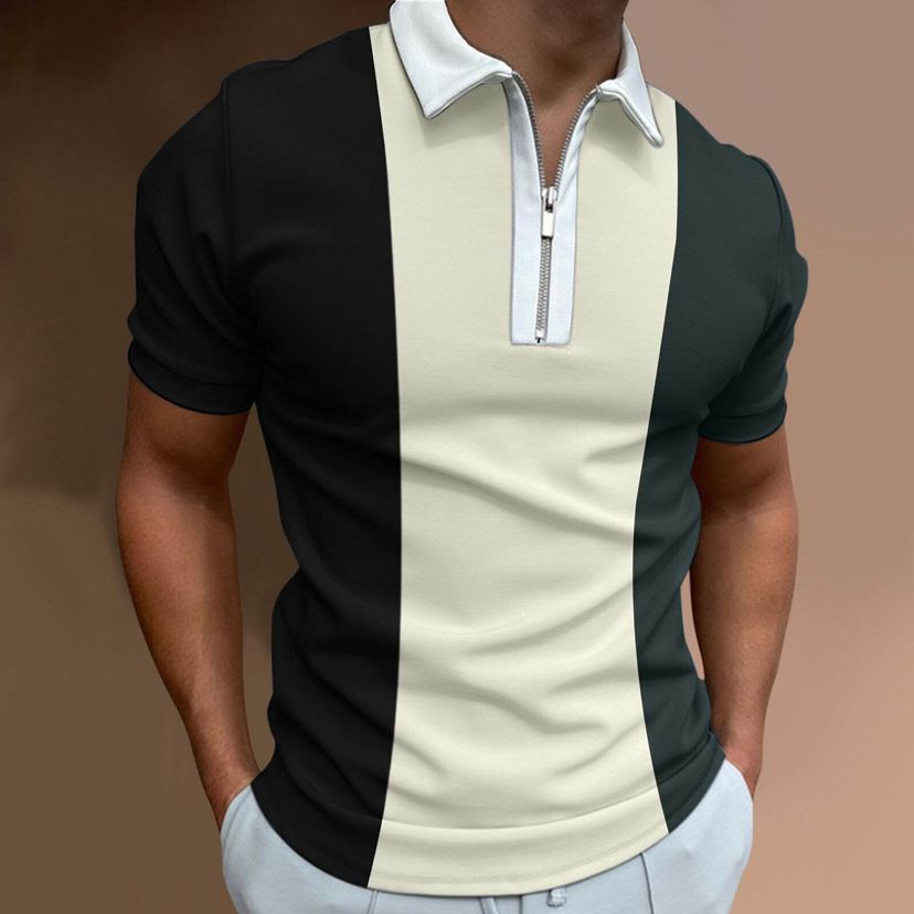 Men's Clothing Summer Men's Zipper Lapel 3D Printed Polo Shirt Multi Color Casual Color Matching Short Sleeved Polo Shirt_viptrois.com