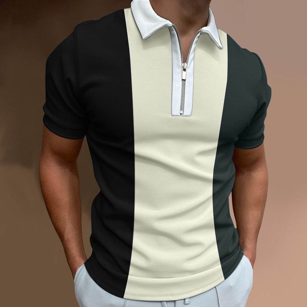 Men's Clothing Summer Men's Zipper Lapel 3D Printed Polo Shirt Multi Color Casual Color Matching Short Sleeved Polo Shirt_viptrois.com