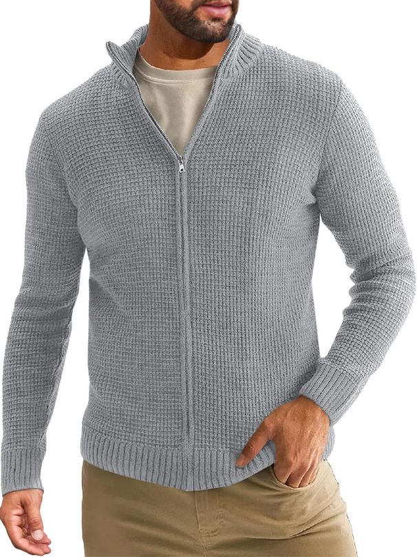 Men's Slim-Fit Knit Cardigan – Modern Quarter-Zip Pullover (S-XXXL, White/Black/Navy/Charcoal/Khaki)_viptrois.com