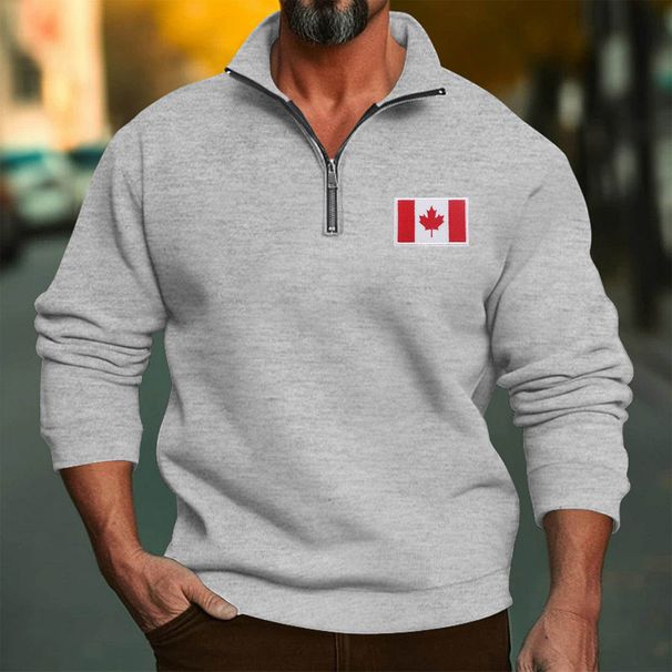 Men's Fleece Zip-up Hoodie With 3d Print, Relaxed Fit, Henry Collar, For Spring & Fall (Black/White/Red/Light Gray/Apricot/Wine Red/Camel/Dark Gray)_viptrois.com