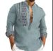 Trendy Men's Summer New Long-sleeved Stand-up Collar Semi-cardigan Casual Thin Shirt_viptrois.com